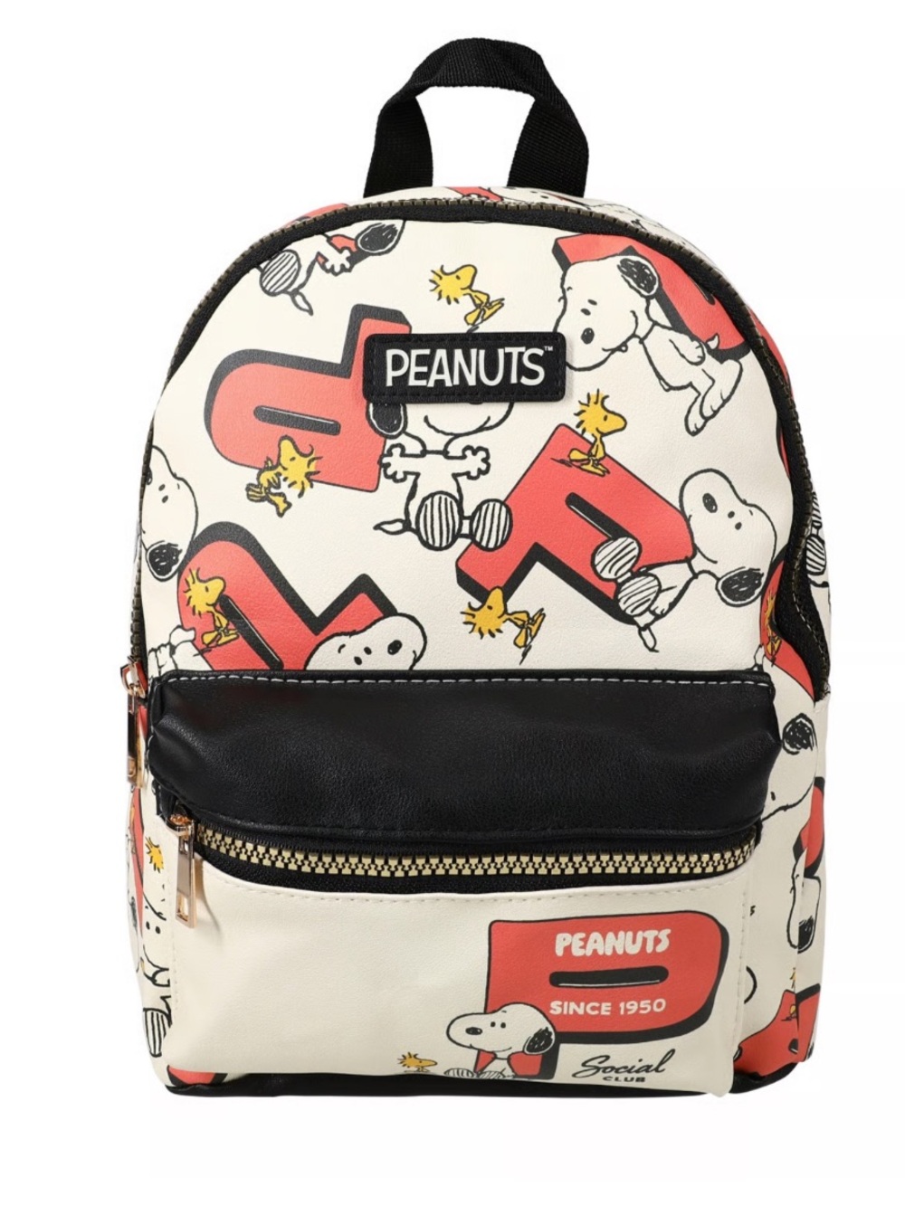 NWT Peanuts Mini Backpack in Cream, Coral and Black - Snoopy Print